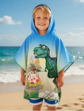Kids Dinosaur Patterned Hoodie Towel
